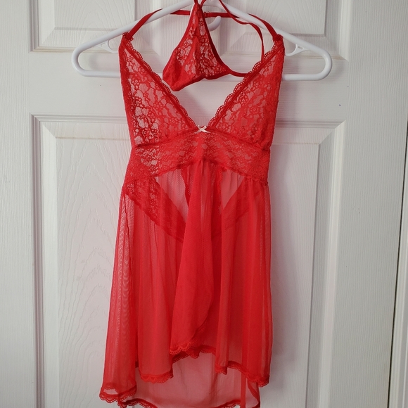 Victoria Secret Red babydoll nighty small lace and mesh lingerie with m thong - Picture 7 of 7